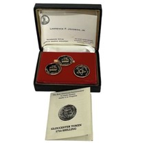 Vintage 1970&#39;s Gloucester Token 1714 Shilling Cuff Links &amp; Tie Clip Set ... - €68,62 EUR