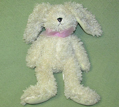 17" Pier 1 Bunny Plush Curly Rabbit Stuffed Animal Ivory Cream Mauve Ribbon Toy - $22.05