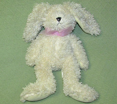 17&quot; PIER 1 BUNNY PLUSH CURLY RABBIT STUFFED ANIMAL IVORY CREAM MAUVE RIB... - £17.60 GBP