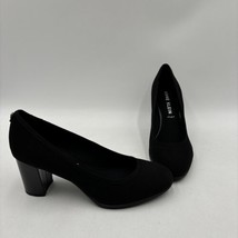 Anne Klein CAROLE Black Fabric Round Toe Block Heel Slip On Pumps, Size 9.5M - £33.47 GBP