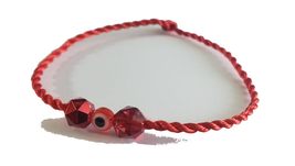 Evil Eye Red String Good Luck Bracelet Kabbalah And 2 Red Crystals - £9.48 GBP