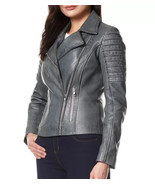 New Women Jacket Gray Leather Lambskin Handmade Stylish Casual Motorcycl... - $2,344.69 MXN+