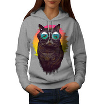 Wellcoda Hippie Glasses Cool Cat Womens Hoodie, Fish Casual Hooded Sweatshirt - £29.05 GBP