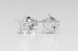 14k White Round Diamond Pentagram Star Studs (0.08 Ct F SI1 Clarity) - £286.54 GBP