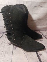 Arizona Suede Fringe Studs Western Black Heel Boots Size 6.5M Y2K Womens - £17.92 GBP