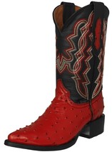 Mens Red Cowboy Boots Leather Ostrich Quill Pattern Western Wear J Toe - $119.50