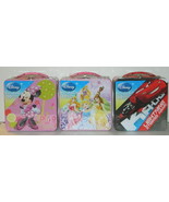 Walt Disney Character Mix Sticker Carry All Tin Tote Lunchboxes Set of 3... - £22.69 GBP