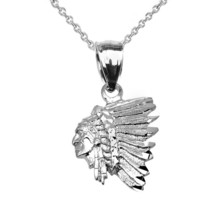 925 Sterling Silver Native American Indian Head Pendant Necklace - £31.96 GBP+