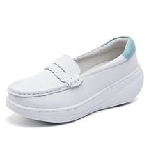 White Genuine Leather Platform Loafers Women Nurse Shoes Round Toe Slip-on Thick - £30.80 GBP