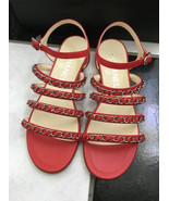 NIB 100% AUTH Chanel 16C Red Leather Silver Chain Sandals Flats Sz 36C $975 - £542.26 GBP