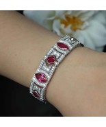 Lab Created Ruby &amp; Diamond 14K White Gold Plated Vintage Antique Bracele... - €247,28 EUR