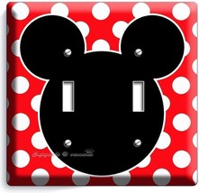 Mickey Mouse Ears Polka Dots Double Light Switch Wall Plate Cover Baby Nursery - £11.14 GBP