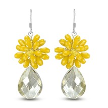 Sparkling Yellow Crystal Cluster with a Faceted Teardrop Dangle Earrings - £19.54 GBP