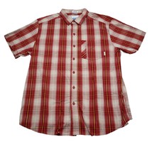 Columbia Shirt Mens L Red Yellow Plaid Outdoor Short Sleeve Button Up - £14.88 GBP