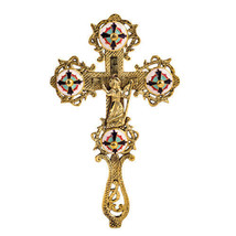 9.5&quot; Brass Hand Blessing Cross-Two Sides Crucifiction-Resurrection 24cm - $39.86