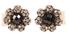 Black Faceted Center Bead Circled with Rhinestone Earrings Vintage - £8.99 GBP