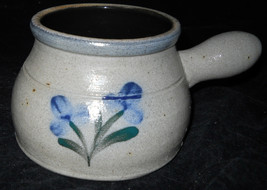 ROWE POTTERY GLENFLOWER GRAVY BOAT BOWL DIP SAUCE HANDLE RARE BLUE HANDM... - £38.20 GBP