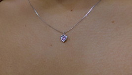 Pink Sapphire Heart Necklace White Gold 0.12CT Genuine Pink Sapphire - £149.72 GBP