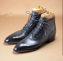High Ankle LaceUp Black Premium Leather Rounded Cap Toe Party Wear Stylish Boots - £127.86 GBP+