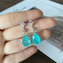  paraiba sapphire long drop pear stud earrings for women blue oval geometric engagement thumb200