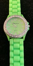 New ladies&#39; Geneva rhinestone bezel silicone band lime green quartz wristwatch - £15.56 GBP