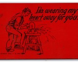 Comic Wearing My Heart Away For You Red Background UNP DB Postcard I21 - $6.88
