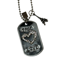 Kate Mesta TRUE LOVE Crystal Heart Paris Dog Tag  Necklace  Art to Wear New - £15.49 GBP
