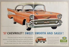 1957 Print Ad Chevrolet Bel Air Sport Sedan Two-Tone Chevy with Whitewalls - £16.53 GBP