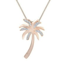 14CT Rose Gold Plated 0.05 Ct Round Moissanite Palm Tree Pendant 18&quot; Necklace - £58.57 GBP