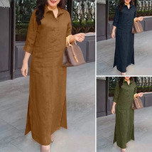 Solid Color Shirt Long-sleeve Simple Loose Casual Long Dress for Women - $28.99