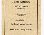 Savelli&#39;s Italian Restaurant Menu Sutherland Ave Knoxville Tennessee 1990&#39;s - $17.82