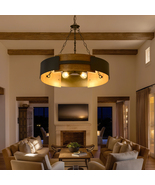 Black Farmhouse Drum Chandelier Round Vintage Industrial Pendant Light - $160.00+