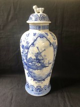 Antique DELFT lidded Jar. Typical dutch scene windmill / ship - $151.50