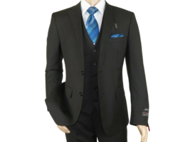 Mens Angelo Rossi 3PC vested Formal or Business Suit poly Rayon 320 Black  - £47.37 GBP+