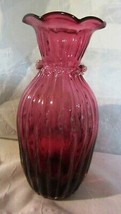 Vintage Pilgrim Cranberry Swirl Glass Vase With  Rigaree - £21.68 GBP