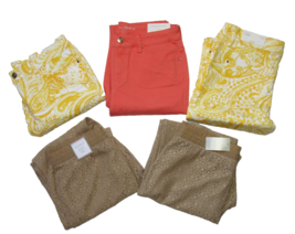 Lot 5 NWT Chico&#39;s 00 Platinum Crop Jeans in Coral Daffodil Pull-on Lace Pants - $60.00