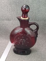 Vintage Red Decanter With Stopper Glass Bottle Star Pattern - £15.18 GBP