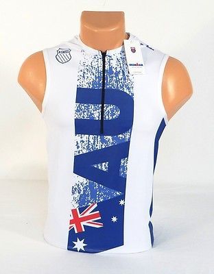 K-Swiss Slim Fit Australia White & Blue 1/2 Zip Sleeveless Cycling Jersey Men's  - $89.99