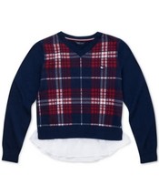 Tommy Hilfiger Girls Cotton Plaid Peplum Sweater - $19.14