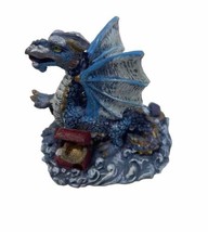 Hand Painted Resin Blue Dragon with Treasure Chest  Figure 2.5 In - £4.86 GBP