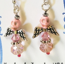 Skull Candy Pink Howlite &amp; Glass Bead Earrings on card by Araina Sparkles #23 - £7.93 GBP