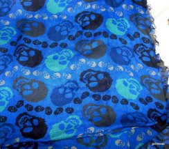 Vintage Skull Scarf 28&quot; x 74 Dark Blue Background Fringed on all Sides S... - £27.22 GBP