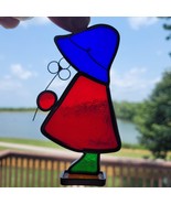 Vintage Stained Glass Suncatcher - Sun Bonnet Sue With Flowers 3x5” Wind... - $13.56 CAD