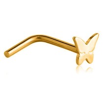 14K Yellow Gold Plated Silver Mini Butterfly L-Bend Nose Hoop Stud Pin 20 Gauge - £14.66 GBP