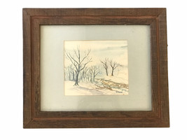 Winter Landscape Watercolor Painting Stark Siamis Artist Signed 18 X 15&quot; Vintage - £71.17 GBP