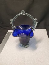 Vintage Art Glass Hand Blown Cobalt Blue Basket - £21.87 GBP