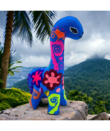 Blue Felt Long Neck Dinosaur Yarn Embroidered Flowers Design Plush Laura... - £21.92 GBP