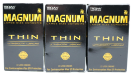 Trojan Magnum Thin Lubricated Latex Condoms 12 Ct Box Lot of 3 New - $27.60