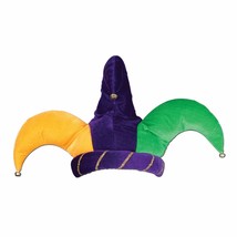 Mardi Gras Plush Jester Hat Purple Green Yellow Hat with Bells - £14.23 GBP