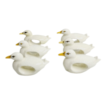 Ceramic Duck Geese Napkin Rings 6 Piece Set White &amp; Yellow Painted Easter Spring - £22.09 GBP